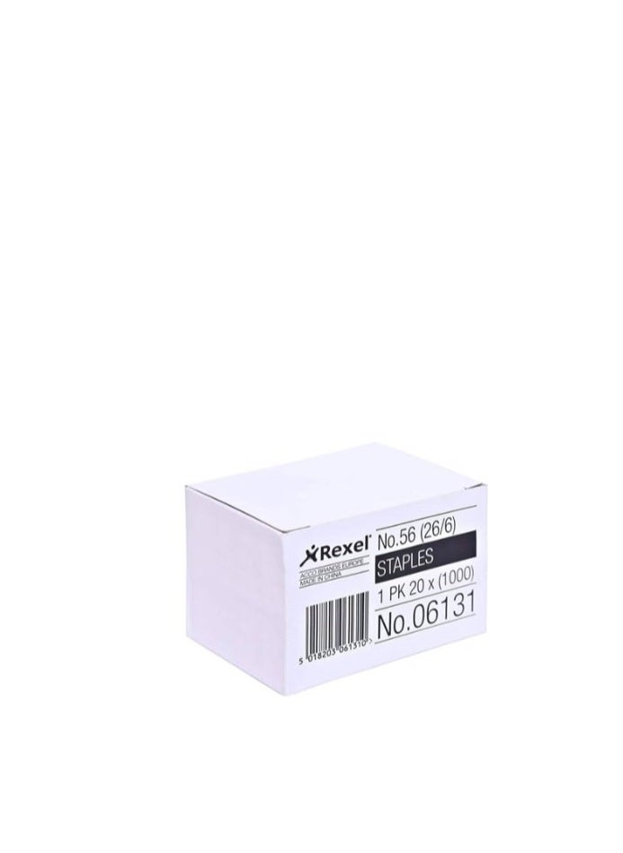 Rexel One Box Rexel 26/6 No.56( 1pkt x20x1000)Stapler Pin  - Image 1