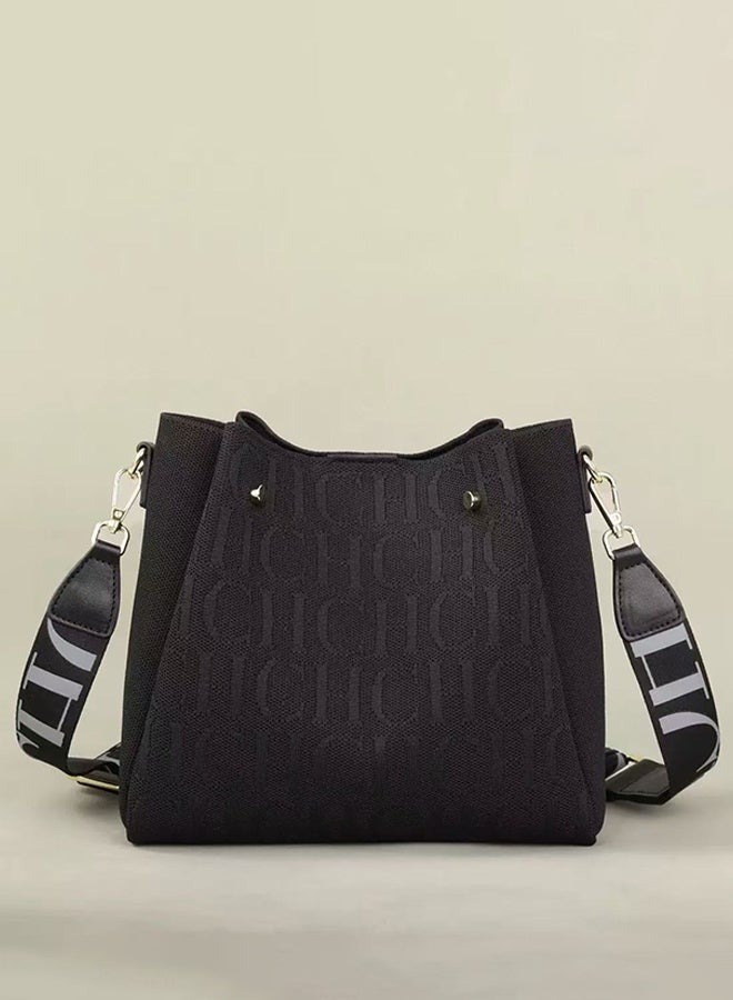 CH CH CHCH Classic Retro New Solid Color Letter Design Women's Shoulder Bag Fashion Party Multifunctional Occasion Handbag Black - Image 1