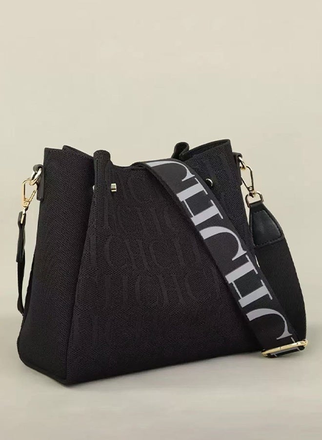 CH CH CHCH Classic Retro New Solid Color Letter Design Women's Shoulder Bag Fashion Party Multifunctional Occasion Handbag Black - Image 2