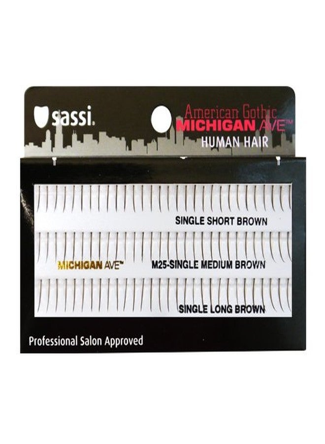 ساسي 804-M25 شارع ميشيغان، رموش مفردة من شعر بشري 100%، بني، 6 قطع