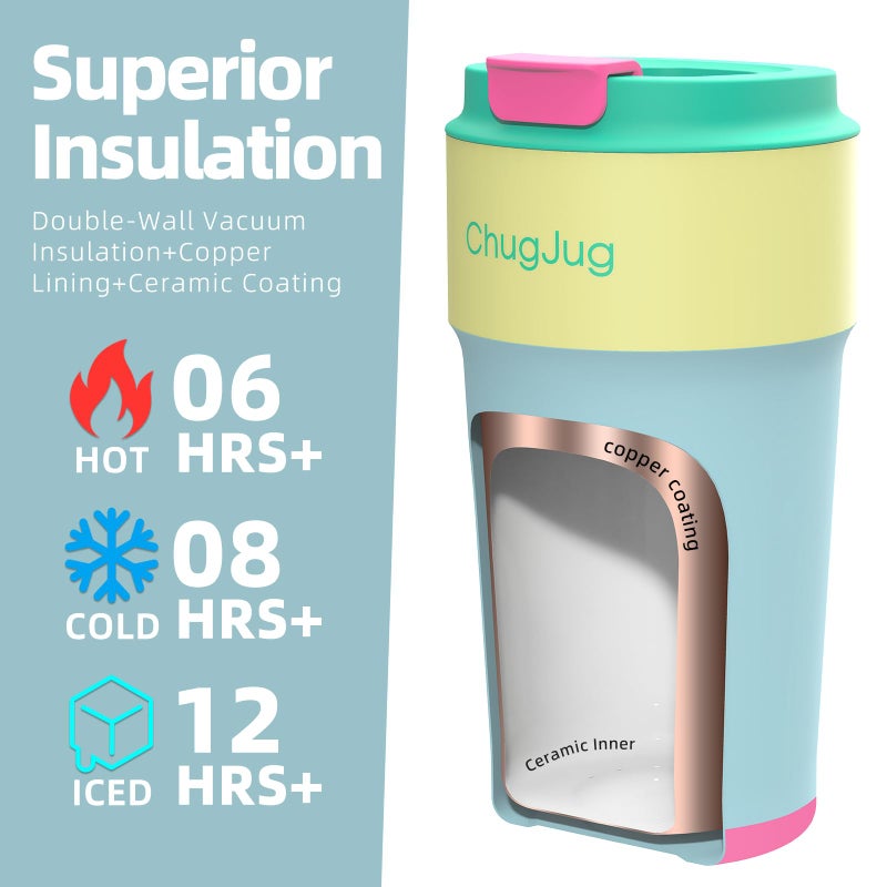 ChugJug 16 oz Travel Coffee Mug with Ceramic Coating, Leak-Proof Vacuum Insulated Coffee Tumbler with Lid, Reusable Double Wall Stainless Steel Travel Cup for Hot& Cold Drinks (Teal) - Image 3