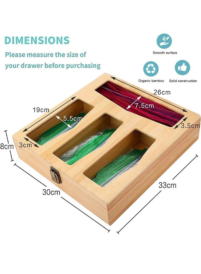 Plastic Wrap Bamboo Ziplock Bag Storage Organizer and Dispenser for Kitchen Drawer Food Storage Bag Holders Openable Top Lids Foil Dispenser for Gallon Sandwich Snack Bags - Image 2