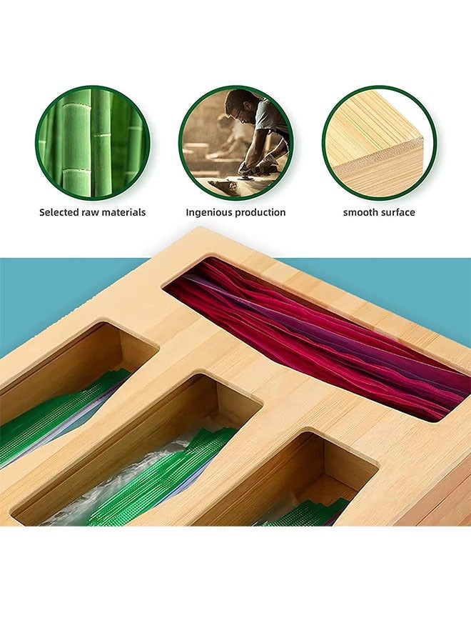 Plastic Wrap Bamboo Ziplock Bag Storage Organizer and Dispenser for Kitchen Drawer Food Storage Bag Holders Openable Top Lids Foil Dispenser for Gallon Sandwich Snack Bags - Image 4