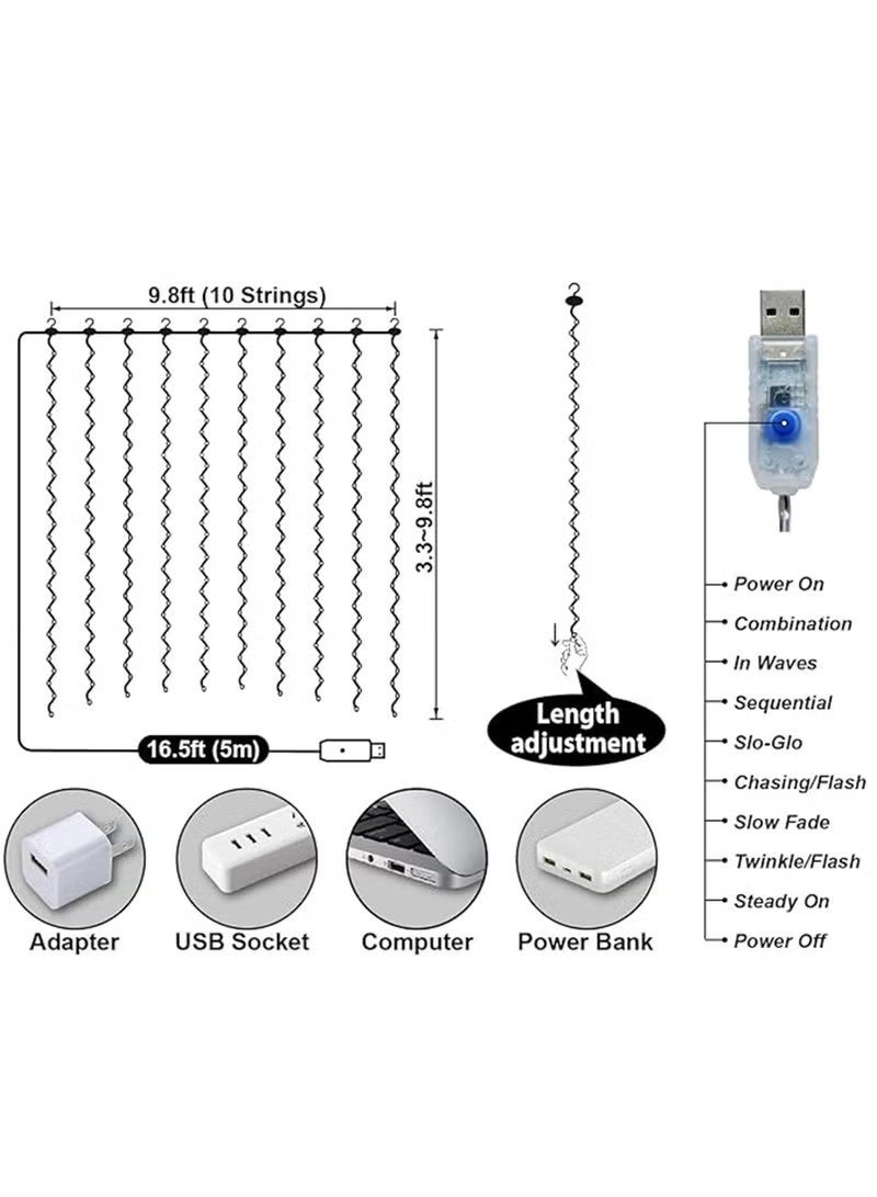 300LED Curtain Fairy Lights, Ramadan Fairy Light, 3X3Meters, Remote Control, 8 Lighting Modes, USB Powered, for Eid Party, Home, Bedroom, Indoor Outdoor Wall Decoration (Warm White) - Image 2