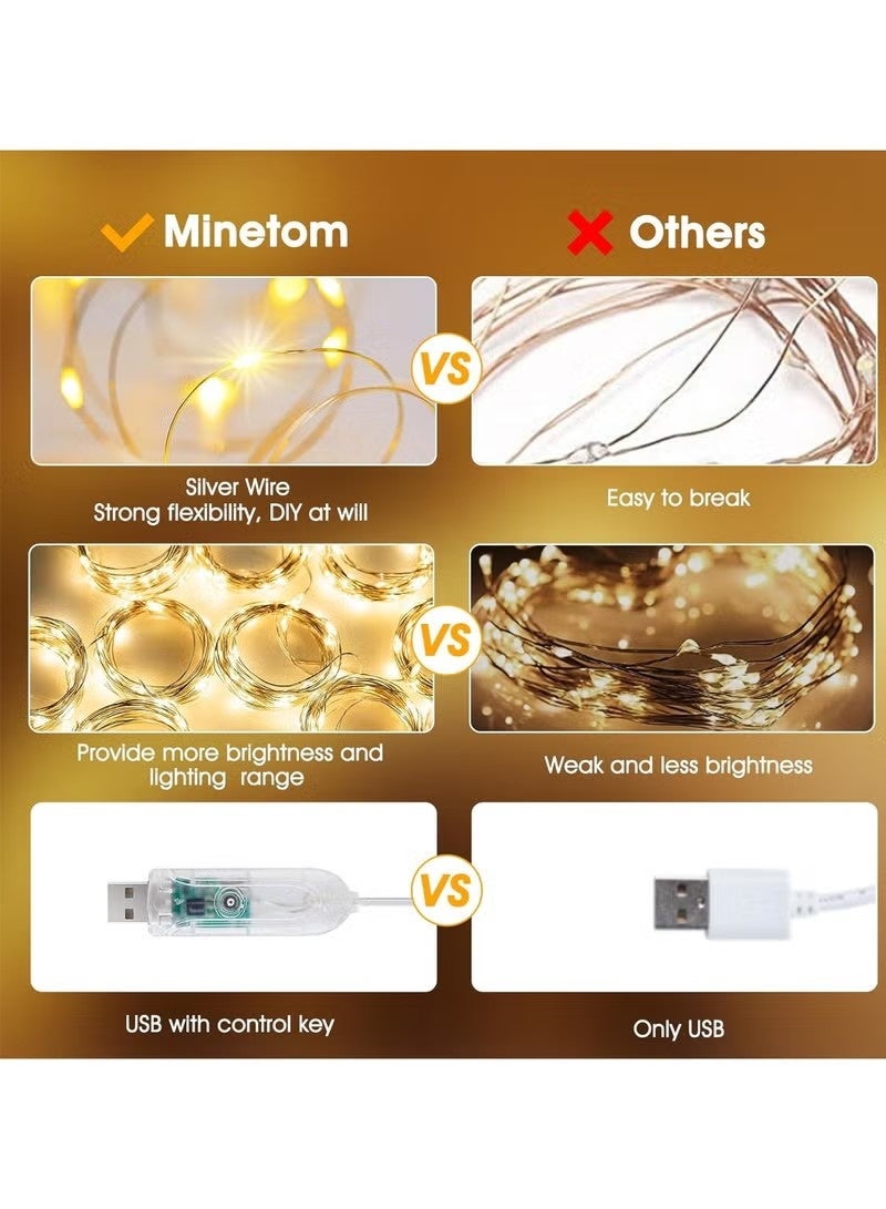 300LED Curtain Fairy Lights, Ramadan Fairy Light, 3X3Meters, Remote Control, 8 Lighting Modes, USB Powered, for Eid Party, Home, Bedroom, Indoor Outdoor Wall Decoration (Warm White) - Image 3