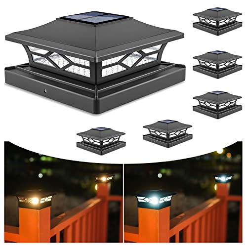 VOLISUN Solar Post Cap Lights: 6 - Pack Outdoor Deck Post Cap Lights Black for Dock Fence Waterproof 2 Color Modes,4x4/6x6 Wooden/Vinyl Posts - Image 1