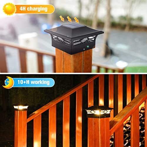 VOLISUN Solar Post Cap Lights: 6 - Pack Outdoor Deck Post Cap Lights Black for Dock Fence Waterproof 2 Color Modes,4x4/6x6 Wooden/Vinyl Posts - Image 2