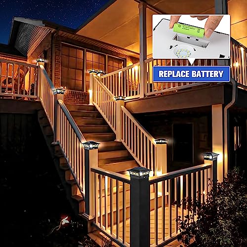 VOLISUN Solar Post Cap Lights: 6 - Pack Outdoor Deck Post Cap Lights Black for Dock Fence Waterproof 2 Color Modes,4x4/6x6 Wooden/Vinyl Posts - Image 4