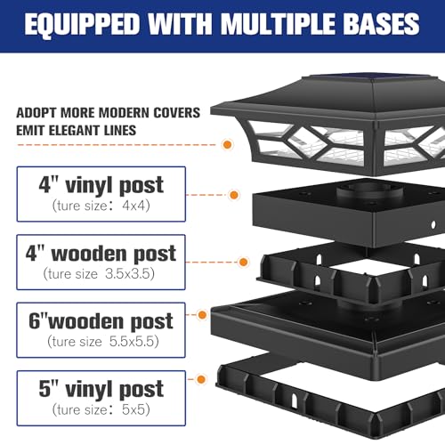 VOLISUN Solar Post Cap Lights: 6 - Pack Outdoor Deck Post Cap Lights Black for Dock Fence Waterproof 2 Color Modes,4x4/6x6 Wooden/Vinyl Posts - Image 3