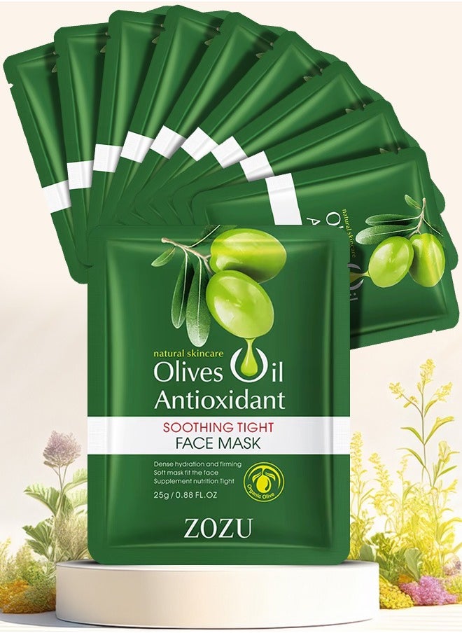 Zozu 10 Pcs Natural Skincare Olives Oil Antioxidant Soothing Tight Face Mask Set Hydrating Firming Moisturizing Soft Smooth Face Mask Sheet with Olive Oil for Women and Men Skin Care Facial Sheet  - Image 1