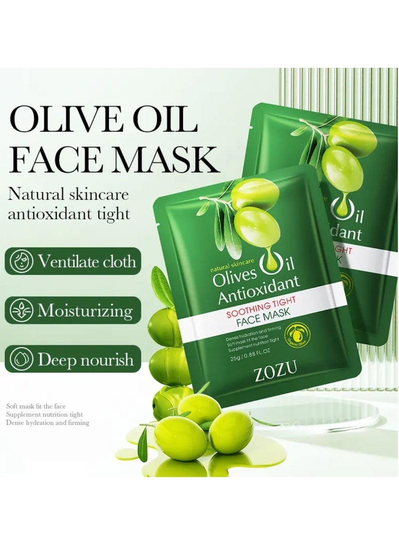 Zozu 10 Pcs Natural Skincare Olives Oil Antioxidant Soothing Tight Face Mask Set Hydrating Firming Moisturizing Soft Smooth Face Mask Sheet with Olive Oil for Women and Men Skin Care Facial Sheet  - Image 3