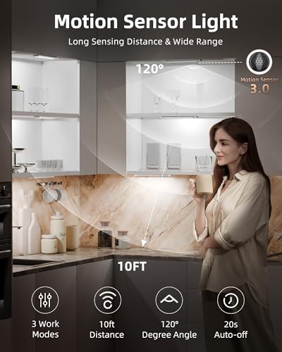 EZVALO Under Cabinet Lights, LED Closet Lights Wireless USB Charging, Motion Sensor Lighting Indoor 5700K Dimmable with Remote Control (White) 5 Pack - Image 2