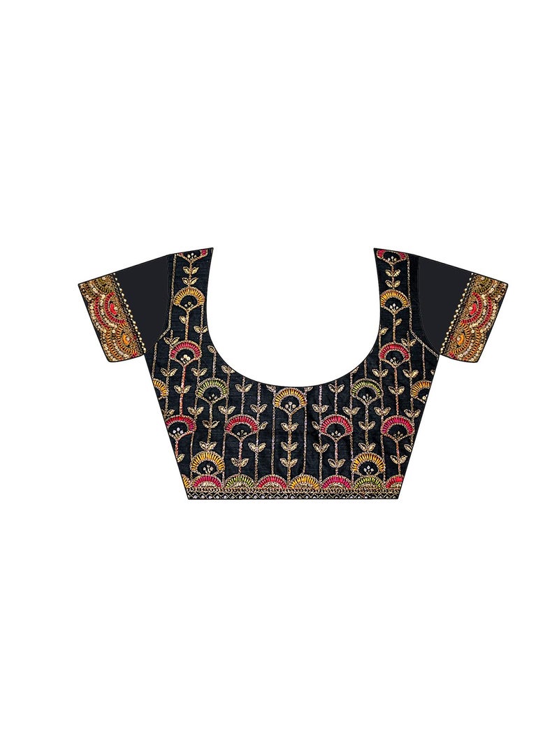 Satrani Women's Georgette Bandhani Printed Sequence Lace Work Scalloped Border Saree with Unstitched Blouse Piece (4303S933N_Black) - Image 4