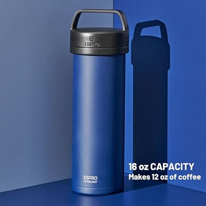 إسبرو ماكينة تحضير قهوة فرنسية خفيفة الوزن P0 للسفر معزولة بالفراغ من الفولاذ المقاوم للصدأ سعة 16 أونصة بلون أزرق إيجي - Image 5