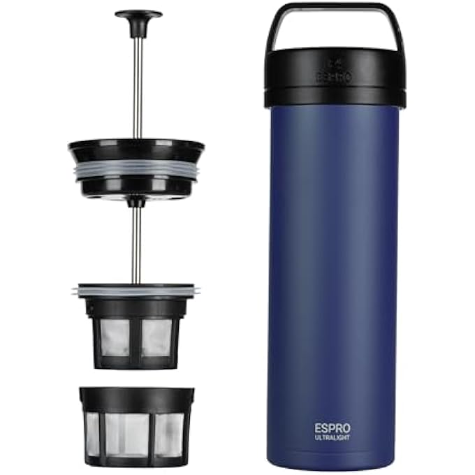 إسبرو ماكينة تحضير قهوة فرنسية خفيفة الوزن P0 للسفر معزولة بالفراغ من الفولاذ المقاوم للصدأ سعة 16 أونصة بلون أزرق إيجي - Image 1