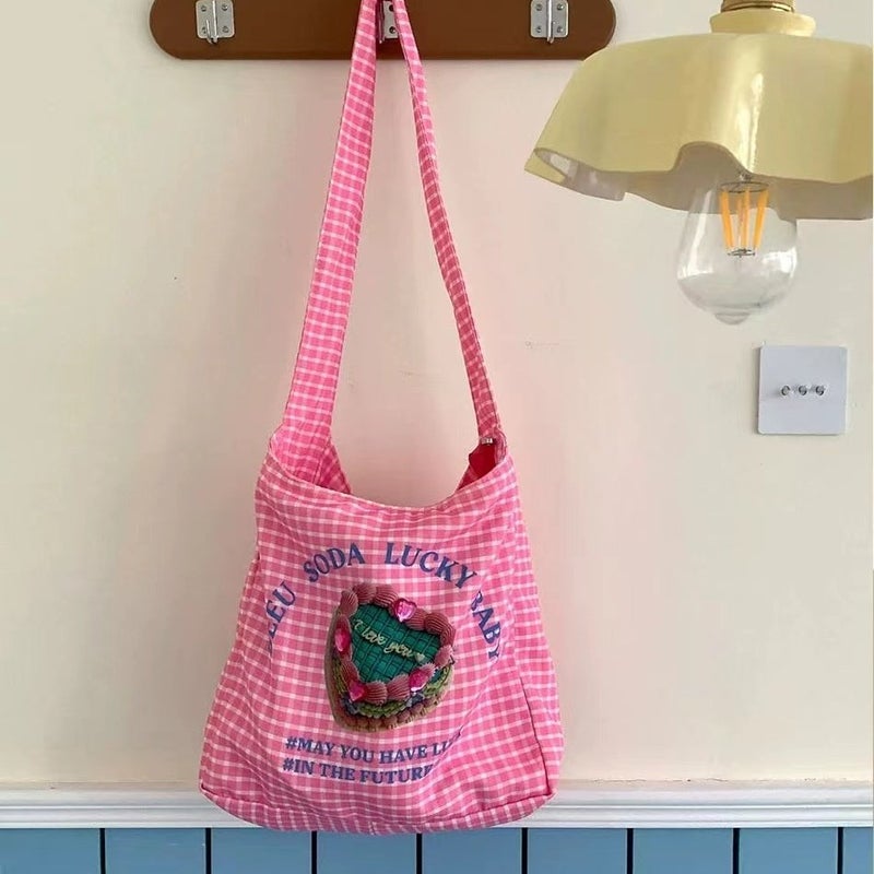 Weitaiao Barbie Pink Diamond Crossbody Bag, Large Capacity Canvas Tote - Image 4