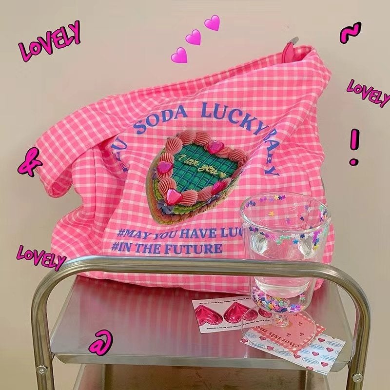 Weitaiao Barbie Pink Diamond Crossbody Bag, Large Capacity Canvas Tote - Image 3