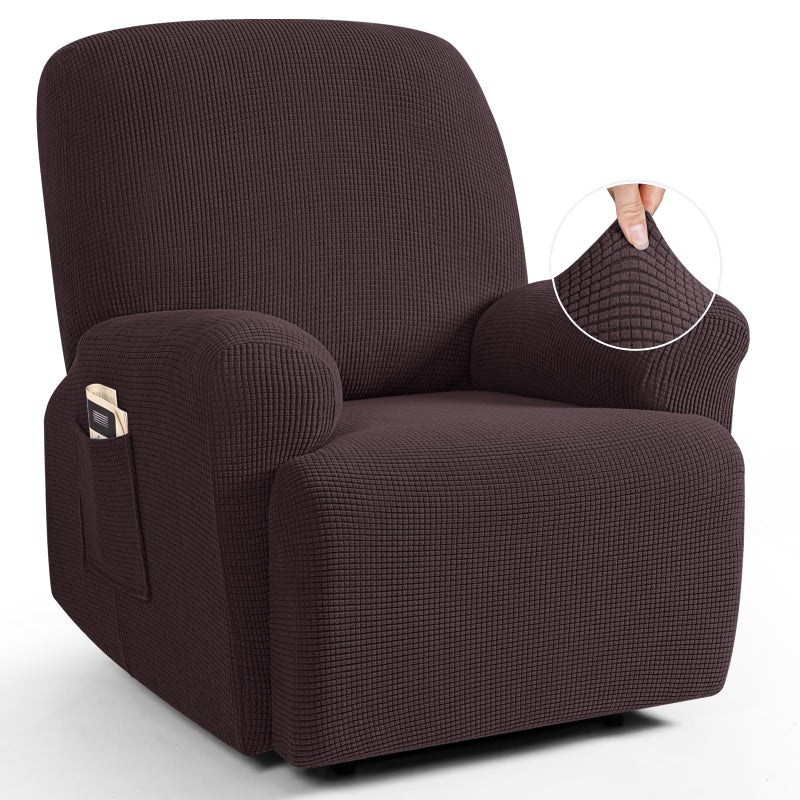 TAOCOCO Recliner Cover 4Pieces Recliner Stretch Sofa Slipcover Recliner Cover 1 Seat Couch Protector Soft Furniture Protector Covers with ElasticChair Covers Jacquard Pattern Chocolate