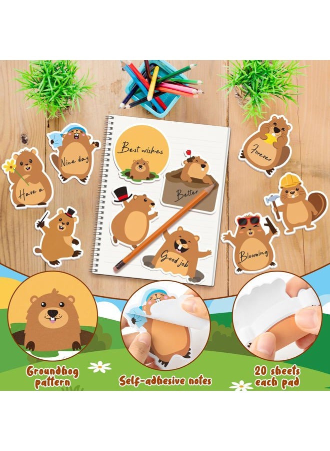 CJiangpo 30Pcs Groundhog Sticky Notes Pads, 600 Sheets Cute Cartoon Self Stick Notepad Memo Pads Funny Page Markers Classroom Rewards for Groundhog Day Party Favors Fillers Groundhog Lover Gifts - Image 3