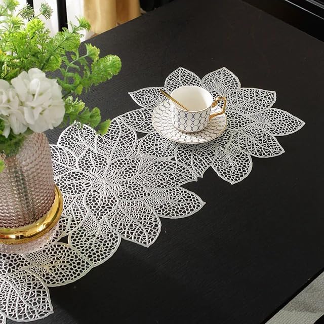 Groki Waterproof Silver Floral PVC Table RunnerIdeal for MessFree Dining 35Lx13W Set 1 - Image 3