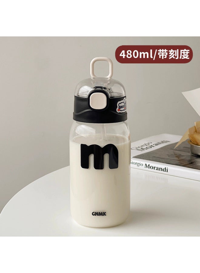 Simple Straw Glass Cup For Girls, High Aesthetic Value, With Scale, Heat-resistant, Portable Cup For Female Students, Office Cup