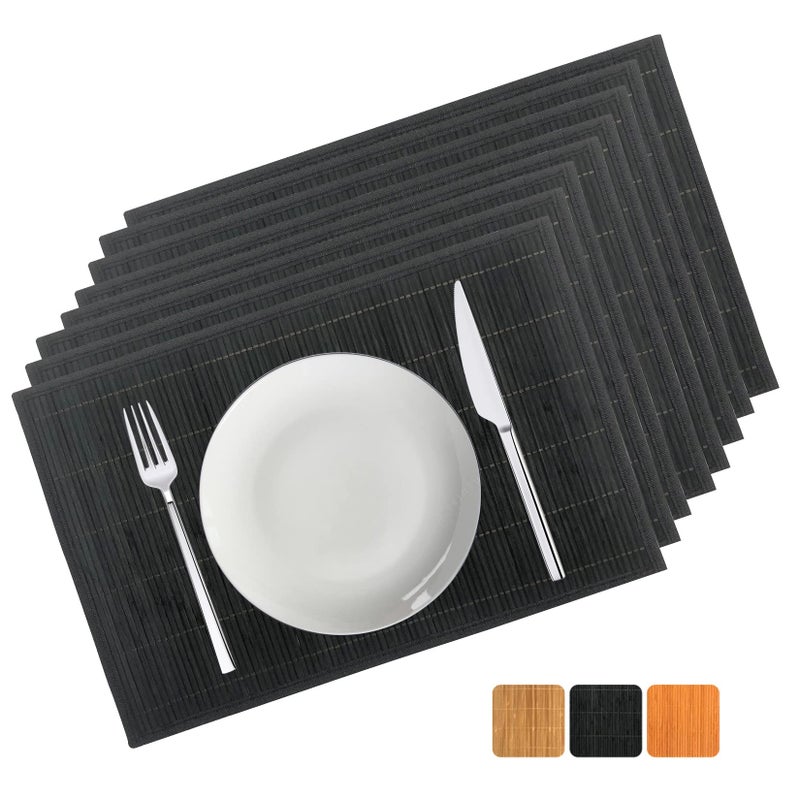 ANDSTAR Set of 8 Pcs Bamboo Placemats with Fabric Border Japanese Style Natural AntiSlip Bamboo Placemats Washable HeatResistant Table Mats for Dining Room and KitchenCoffee