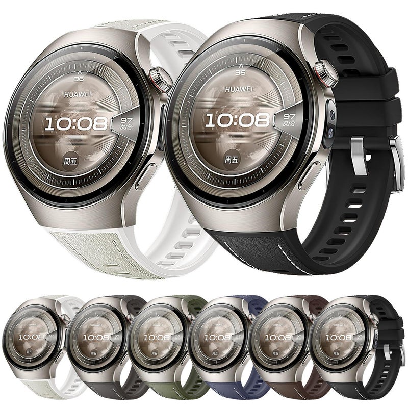 erorex For Huawei Watch 5 42Mm Silicone Hybrid Leather Watch Band(Blue) - Image 5