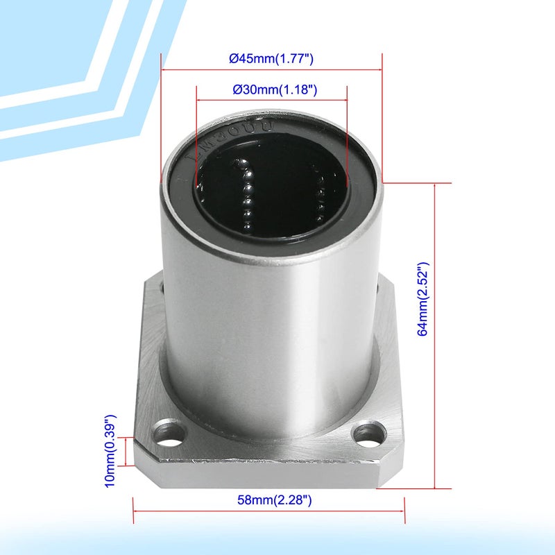 Aopin LMK30UU Square Flange Linear Motion Ball Bearing, ID 30mm, OD 45mm Linear Ball Bearings Sae52100 Carbon Steel, 6 Rows of Steel Balls, Great for CNC, 3D Printer, Linear Rail Guide - Image 2