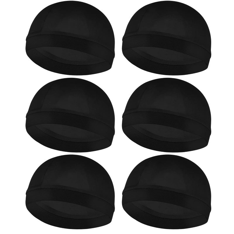 Molain 6Pcs Wave Cap for Men Silky Durags Elastic Band Wave Caps for 360 540 720 Waves Soft Breathable Satin Durag Unisex Adults Kids Skullies Beanies Hats Shower Cap Black - Image 1