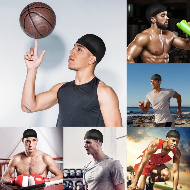 Molain 6Pcs Wave Cap for Men Silky Durags Elastic Band Wave Caps for 360 540 720 Waves Soft Breathable Satin Durag Unisex Adults Kids Skullies Beanies Hats Shower Cap Black - Image 5
