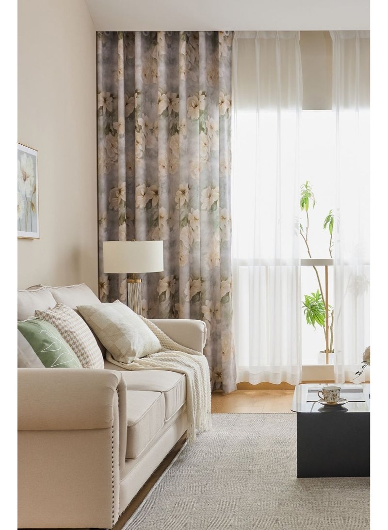 QBAID Floral Printed Curtain 1 Panel Semi Blackout Elegant Window Drapes - Image 2