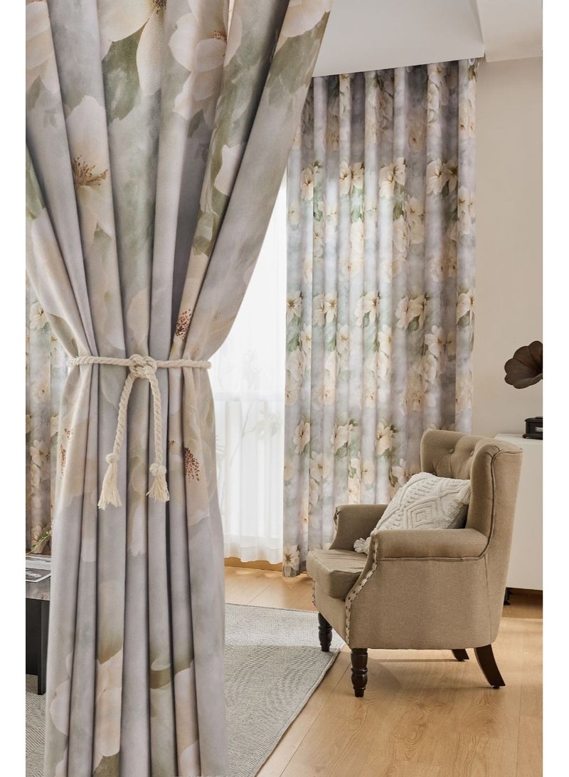 QBAID Floral Printed Curtain 1 Panel Semi Blackout Elegant Window Drapes - Image 1