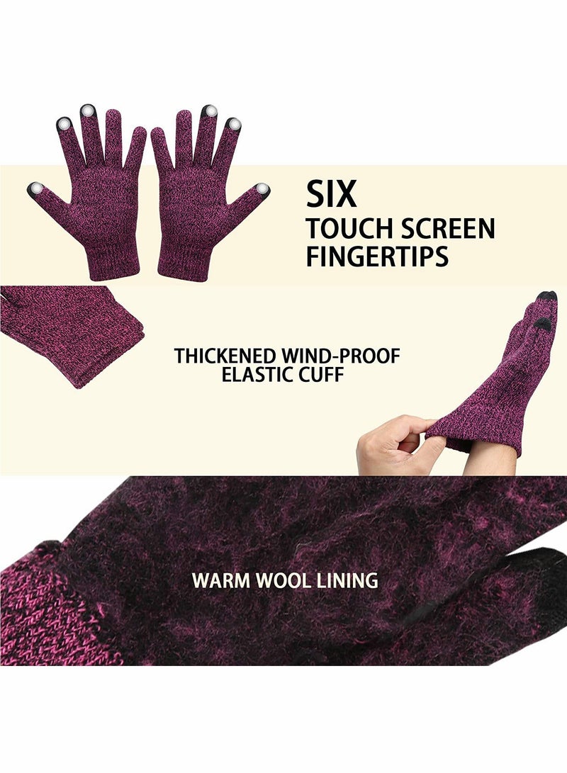 Winter Beanie Hat Scarf Touchscreen Gloves Set in Rose Red - Image 5