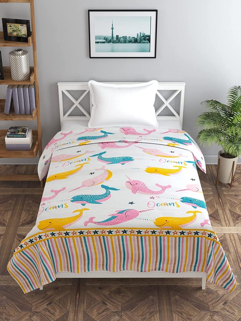 RRC Soft Cotton Microfiber Printed Comforter Cover (Pink Fish, 60x 90 Inches, Single) - Image 1