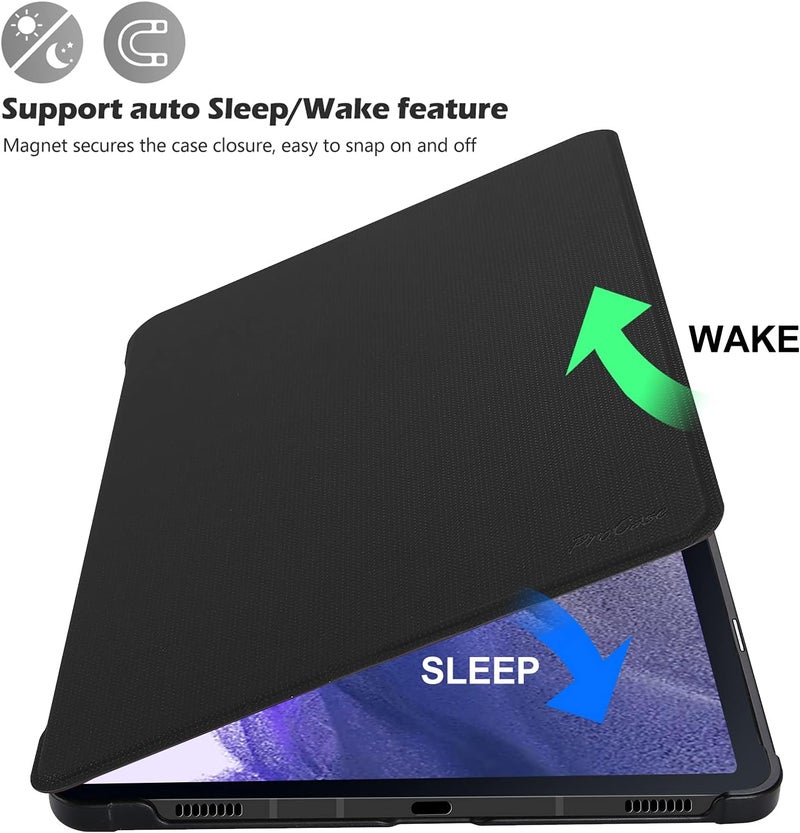 Procases Case For Galaxy Tab S8 Plus/S7 Fe/S7 Plus 12.4" With S Pen Holder, Slim Stand Protective Folio Smart Cover For Samsung Galaxy X800 X806 T730 T733 T736 T738 T970 T975 T976 T978 -Black - Image 5
