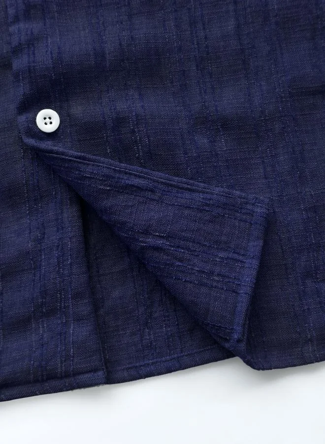 Take Two Navy Blue Men Navy Blue Textured Short Sleeve Button Front Shirt and Shorts Co-Ords for Men | Best Price UAE