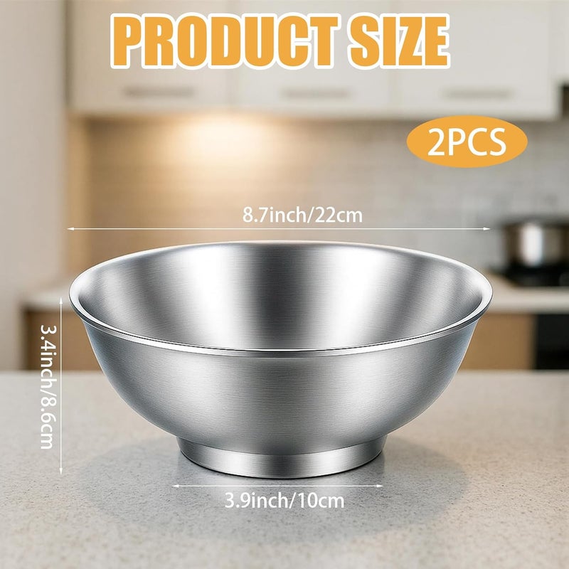 Molain 2 Pcs 54oz Large Double Walled Insulated Ramen Bowls, 304 Stainless Steel Salad Bowls Silver Soup Noodle Serving Bowl for Pasta Fruit Ice Cream Dishwasher Safe - Image 2