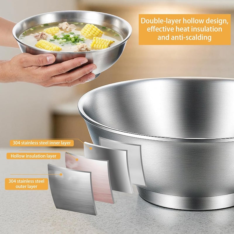 Molain 2 Pcs 54oz Large Double Walled Insulated Ramen Bowls, 304 Stainless Steel Salad Bowls Silver Soup Noodle Serving Bowl for Pasta Fruit Ice Cream Dishwasher Safe - Image 3