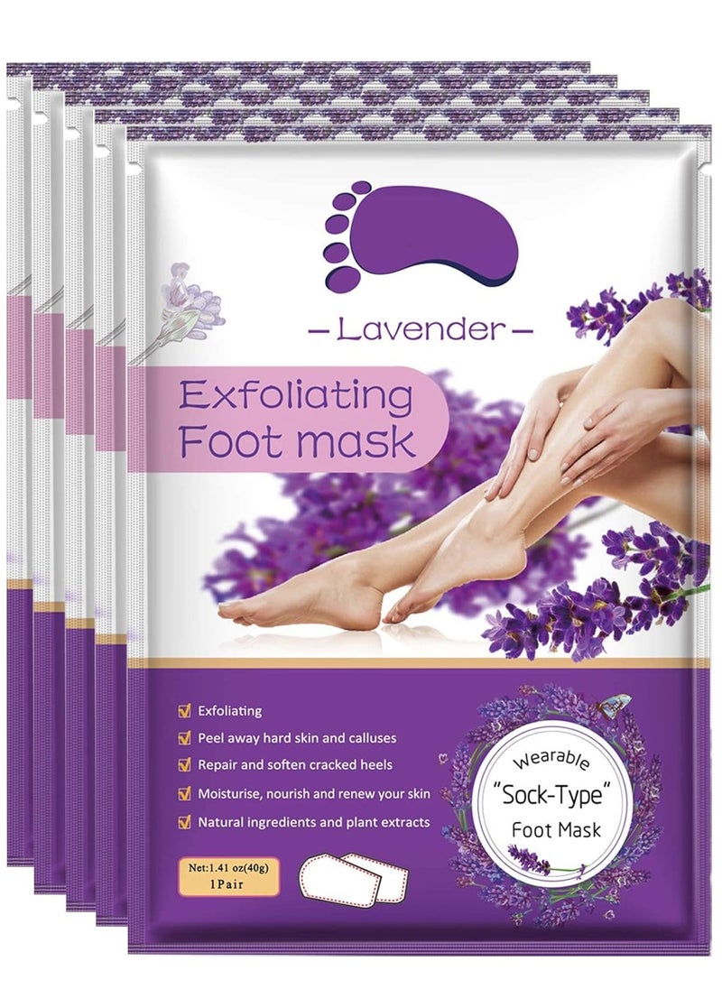 AIQIUSHA Foot Peel Mask 5 Pack,Lavender Exfoliating Foot Masks, Soft Smooth Touch Natural Exfoliator for Dry Dead Skin, Callus, Repair Rough Heels,Gifts for Women Mom and Men  - Image 1