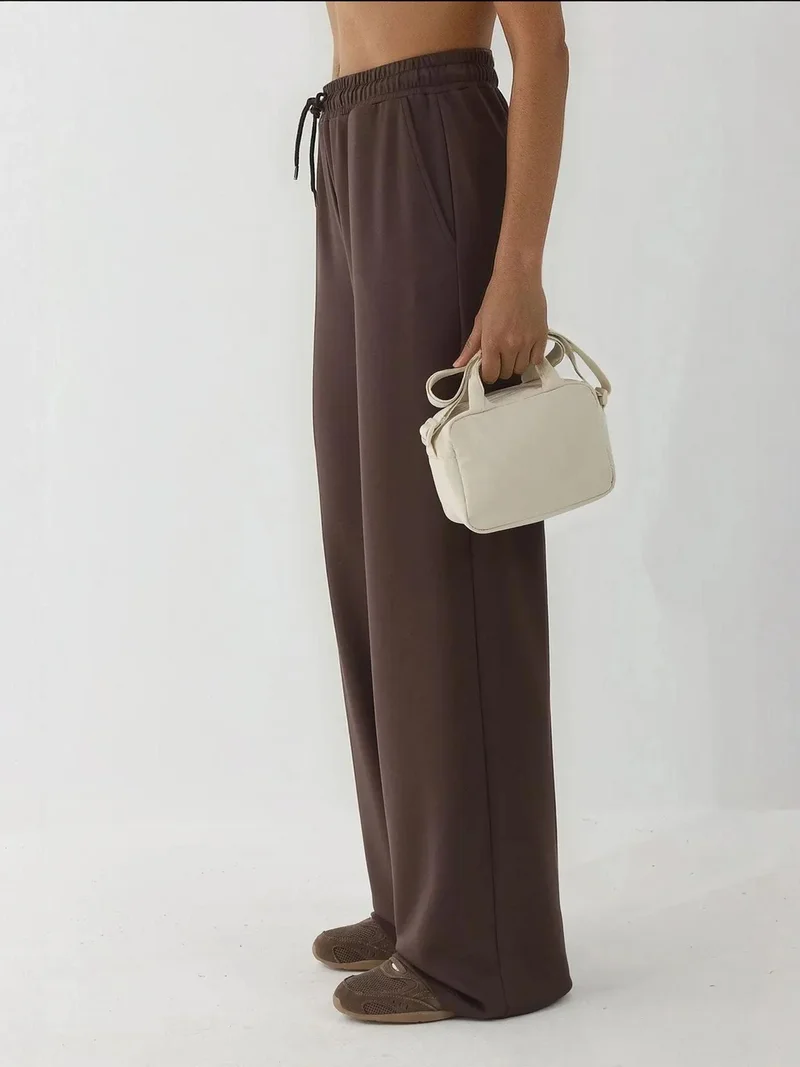 HICCUP Dark Mocha Brown Soft Modal Touch Wide Leg Sweatpants for Women | Best Price UAE