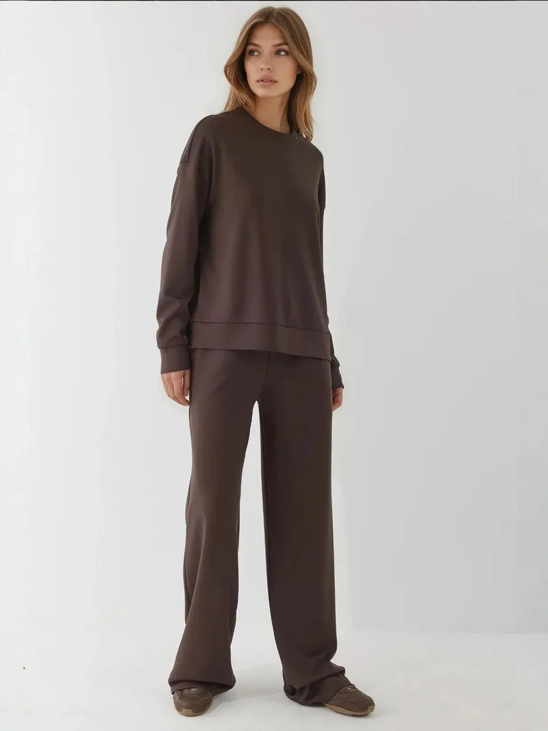 HICCUP Dark Mocha Brown Soft Modal Touch Wide Leg Sweatpants for Women | Best Price UAE