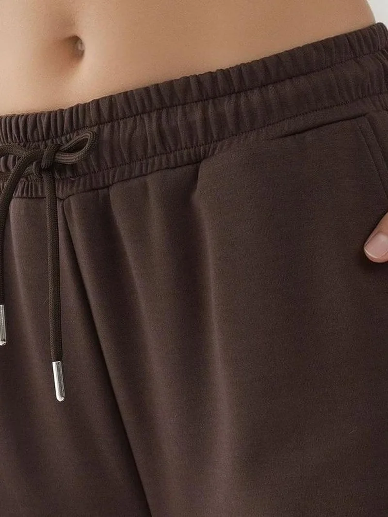 HICCUP Dark Mocha Brown Soft Modal Touch Wide Leg Sweatpants for Women | Best Price UAE