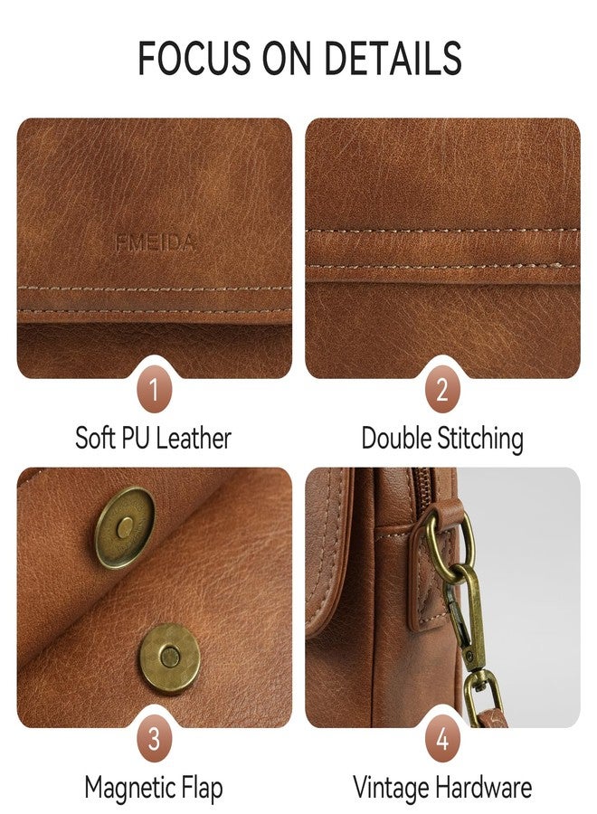 Fmeida Crossbody Bags for Women PU Leather Crossbody Handbags RFID Blocking Phone Bag Small Travel Purse Brown - Image 4