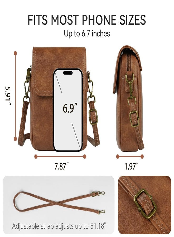 Fmeida Crossbody Bags for Women PU Leather Crossbody Handbags RFID Blocking Phone Bag Small Travel Purse Brown - Image 3