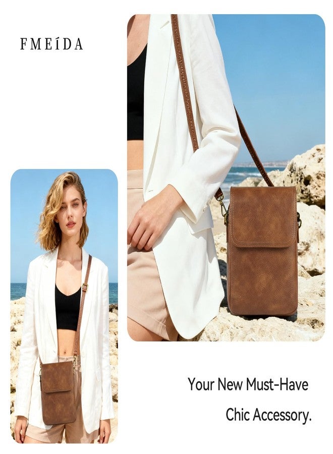 Fmeida Crossbody Bags for Women PU Leather Crossbody Handbags RFID Blocking Phone Bag Small Travel Purse Brown - Image 2