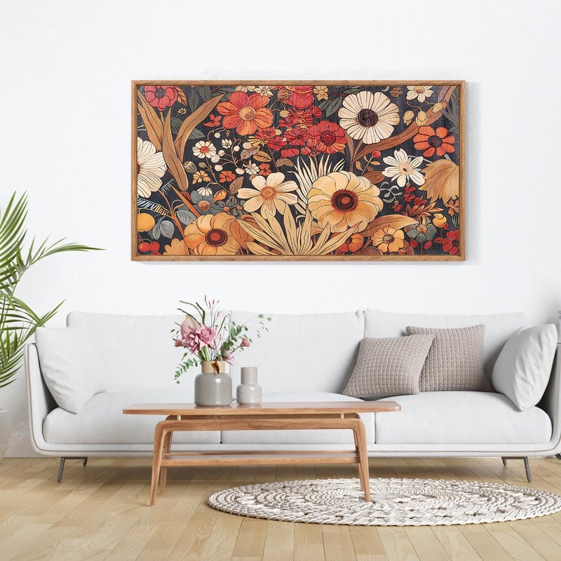Aurlan Boho Burnt Orange Terracotta Wildflowers Framed Wall Art(40"x20"), Abstract Floral 3D Textured Canvas Artwork, Large Modern Vintage Botanical Nature Art Wall Decor for Home Office Living Room Bedroom - Image 5