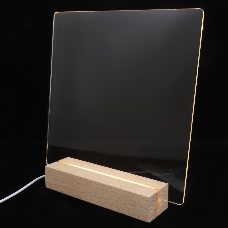 Glowing Acrylic Message Board With Light And Wooden Base White Pen For Home Office Desk - Image 2