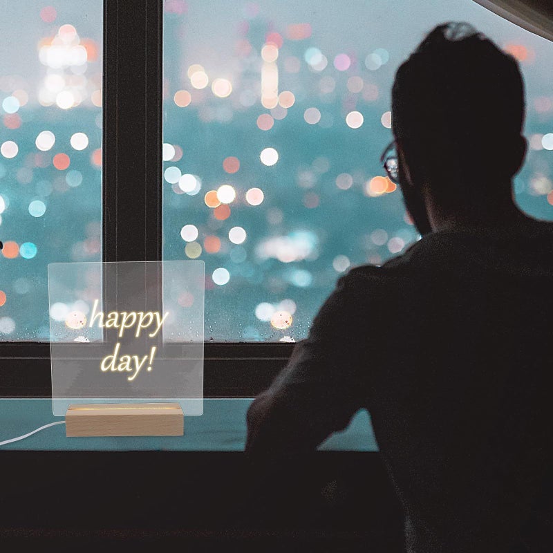 Glowing Acrylic Message Board With Light And Wooden Base White Pen For Home Office Desk - Image 4