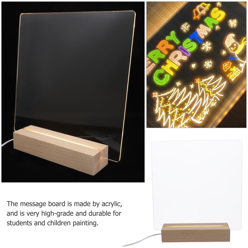 Glowing Acrylic Message Board With Light And Wooden Base White Pen For Home Office Desk - Image 5