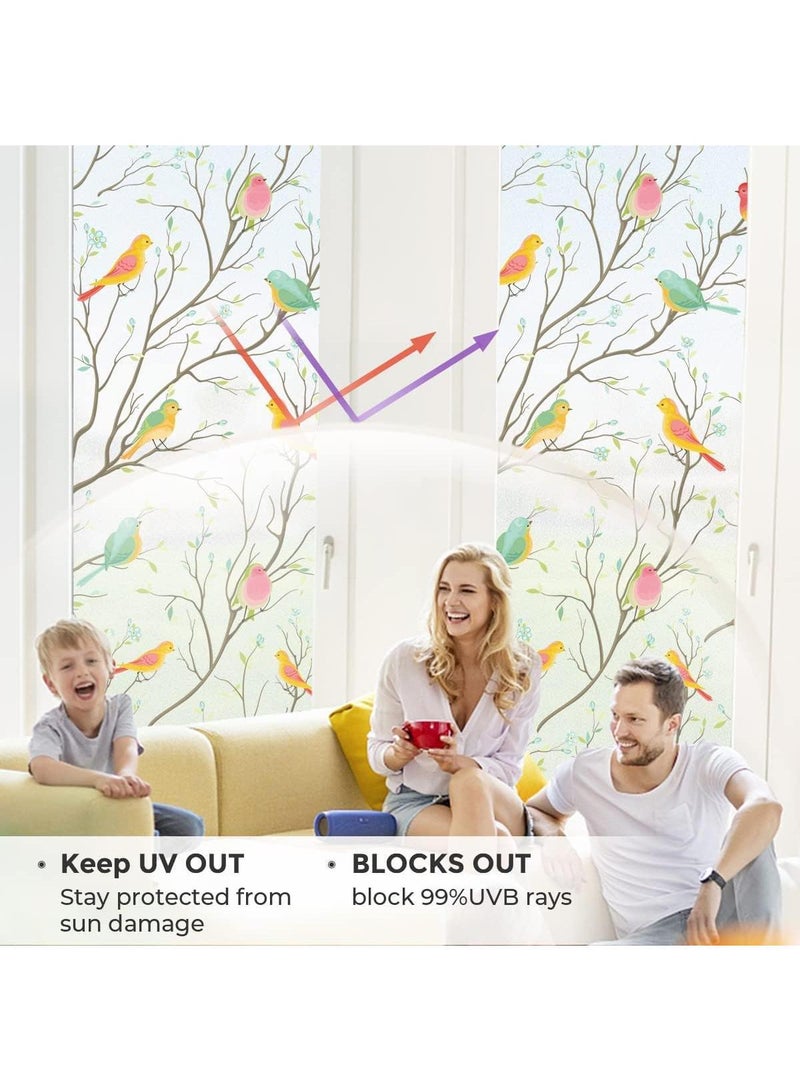 Sweet seven فيلم زجاج ملون للنافذة فيلم خصوصية للنافذة من الطيور فيلم زجاج مزخرف زجاج معتم مضاد للتوهج حجب الأشعة فوق البنفسجية غير لاصق لاصق ثابت للمنزل الحمام المطبخ المكتب 17.7 × 78.7 بوصة - Image 3